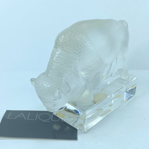 Lalique Frosted Crystal Buffalo Bison Paperweight Figure Made In France-Signed